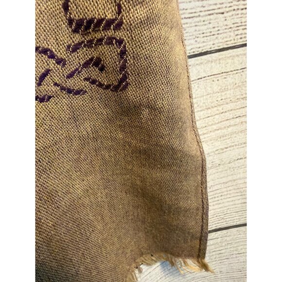 Pretty Persuasions Boho Style Wrap Scarf With Gold Swirl Pattern & Frayed Edges - Picture 2 of 8